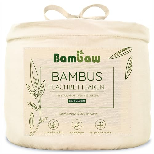 Bambaw Bambus Bettlaken ohne Gummizug 180x290 cm, hautfreundliche Anti Allergie Bettwäsche, 100% Bambus Betttuch ohne Gummi, Bettwäsche kühlend Sommer (Elfenbein)