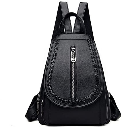QQYG Sac à dos femme en cuir sac de poitrine de dame mode sac d'école fille sac à dos dame sac de voyage rouge, style1613 noir