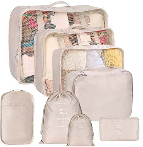 kingdalux - Juego de 8 cubos de equipaje para maletas, almacenamiento con compresión, organizadores de viaje, con bolsa de ropa sucia, para zapatos, ropa interior, hombres y mujeres