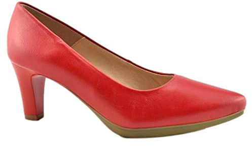 CHAMBY - Zapato Tipo SALÓN DE Piel con Planta Acolchada Y Plataforma DE Goma Flexible 936605 Cuero Mujer Color: Rojo Talla: 38