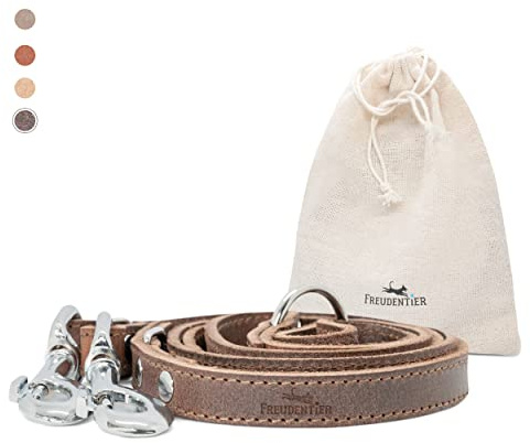 FREUDENTIER Hundeleine 2m aus Leder - Verstellbare Führleine - Handmade in EU - Hundeleine Grosse Hunde, mittelgroße & kleine Hunde - Lederleine (Dark Chocolate, 16mm breit)