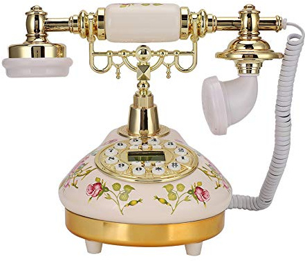 ASHATA Retro fast telefon, klassisk vintage rund bas keramisk europeisk ros retro telefon för automatisk upptäckt, nummerpresentation gammaldags telefon för vardagsrum, sovrum, kontor