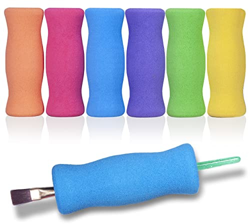 Soft Foam Pencil Grip for Kids and Adults, Open Slip Easy Insert Pen Paint Brush Holder for Right-Handed and Left-Handed Use, Assorted Colors, 6 Count