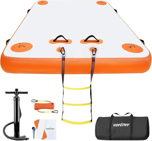 VOFiTNY Inflatable Floating Dock Swim Air Platform Island Raft Mat for Lake Beach Ocean with Rope Ladder, Non-Slip Surface (5ft x 6ft x 6in, Orange)