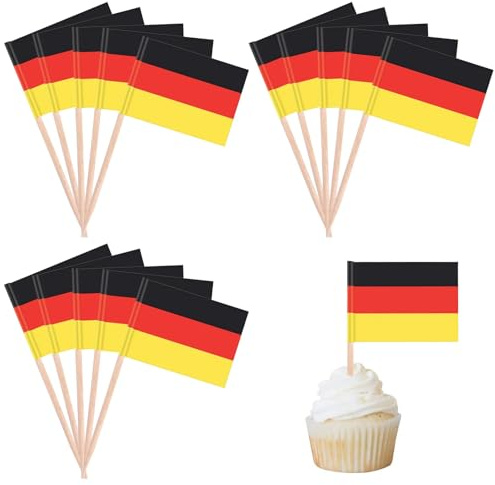 Tyskland flagga tandpetare cocktail dekorationer för landsfest 100 stycken Tyskland flagga cupcake-toppare för land sport party leverans