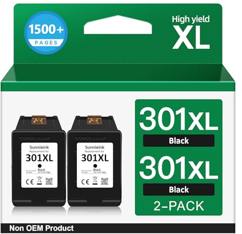 301XL svarta bläckpatroner höggul – 2 x 750+ sidor, ersättning för original HP 301 bläckpatroner kombopaket, skrivarbläck 301 XL för Envy 5530 4500 4504 DeskJet 2540 3050 OfficeJet 4630 2620 2622