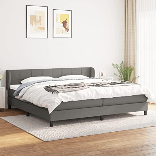 Festnight Boxspringbett mit Matratze Bett 200x200 Polsterbett Bettrahmen Doppelbett Stoff Bettgestell mit Lattenroste Boxspringbetten mit Verstellbar Kopfteil Dunkelgrau