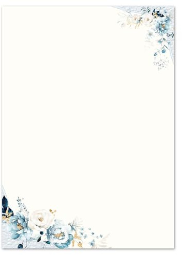 100 ark brevpapper blå blommor – DIN A6 (105 x 148 mm) hög, 90 g/m² – blommotiv