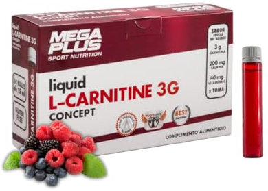 L Carnitina Concept 3000 - Mega Plus - L-Carnitina Quemagrasas Potente Con Taurina Y Vitamina C - LCarnitina Liquida 14 Viales De 25ml - Suplementos Preentreno Gimnasio Fuerte Y Adelgazante Natural