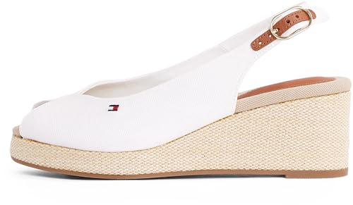Tommy Hilfiger Donna Espadrillas Wedge Flag Mid Slingback Fibbia Regolabile, Bianco (Ecru), 39