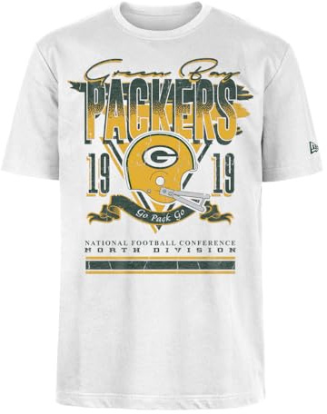 New Era Cap NFL Oversized T-Shirt Screent Print Distressed Team Graphic Green Bay Packers White Unisex