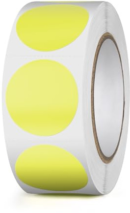 YIKIADA Etiquetas Térmicas Redondas Autoadhesivas 25 mm Amarrilla Pegatina Circular Impermeable Removible Imprimible por Oficina QR Inventario 500 Piezas por Rollo