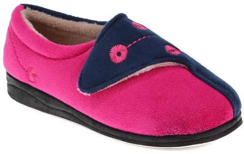 Pavers Wide Fit Warm Antibacterial Slippers - Navy Raspberry Size 5