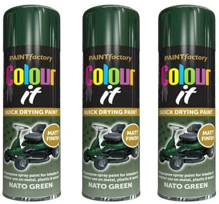 GSV Essentials NATO Green Aerosol Spray Paint, Quick-Drying, Matte Finish, Durable And Long Lasting, Smooth Coating, Bright Colour, Interior And Exterior Use, 400ml (3PCS)