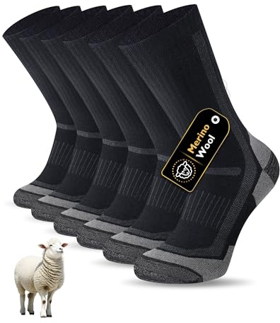 SockWaddles Merino Wool Hiking Socks for Men & Women, 3 Pairs | 50% merino wool with moisture control, cushioned sole and elastic arch band; breathable crew socks for hiking or work