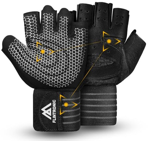 flintronic Fitness Handschuhe, Belüftete Fitness Handschuhe mit Handgelenkband-Unterstützung, Rutschfester Silikon Gym Gloves für Gewichtheben, Training, Fitness, Klimmzüge (L)
