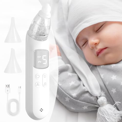 Morfone Nasensauger Baby Elektrisch | Elektrischer Nasensauger für Babys 5 Saugstärken & 3 Silikonspitzen | USB-Aufladbar Mit Sanftes Licht und Musik | Für Säuglinge und Kleinkinder (Weiß)