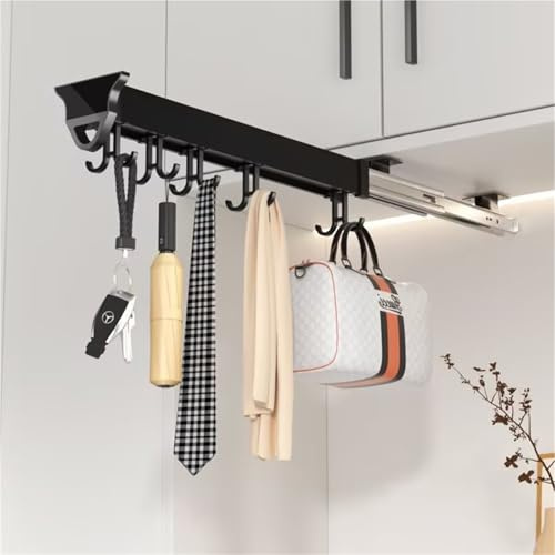 Soporte Extraíble para Escobas Y Trapeadores, Organizador Extraíble De Ollas Y Sartenes, Riel para Colgar Soporte De Armario De Aleación De Aluminio con Ganchos Ajustables(16.17in-14 Hook)