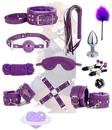 QiKKago Set De Entrenamiento De Fuerza De Cuero De 12 Piezas, Equipo De Ejercicio para Piernas Y GlúTeos [Morado], Regalo para Parejas-Q