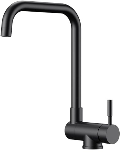 FORIOUS Rubinetto Lavello Cucina Nero, Miscelatore Cucina con Funzione Girevole a 360° e Pieghevole, Design A forma di L Acciaio Inox, Maniglia Singola per Acqua Calda e Fredda Rubinetto Miscelatore