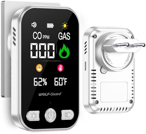 Wolf-Guard Détecteur de gaz et de CO 4 en 1 avec Prise pour la Maison (White)