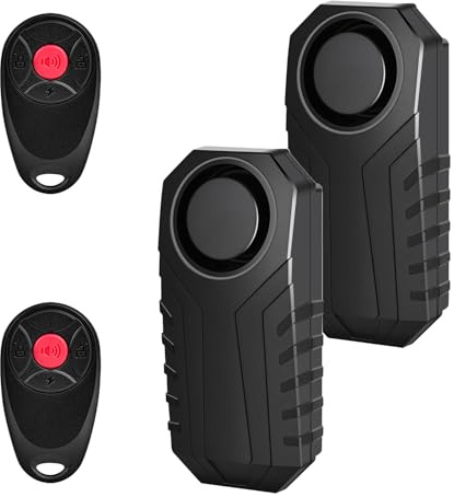 Cruxer Paquete de 2 alarmas de bicicleta con control remoto, sensor de movimiento de vibración inalámbrico, sistema de alarma para motocicleta, protección antirrobo de 113 dB, accesorios antirrobo