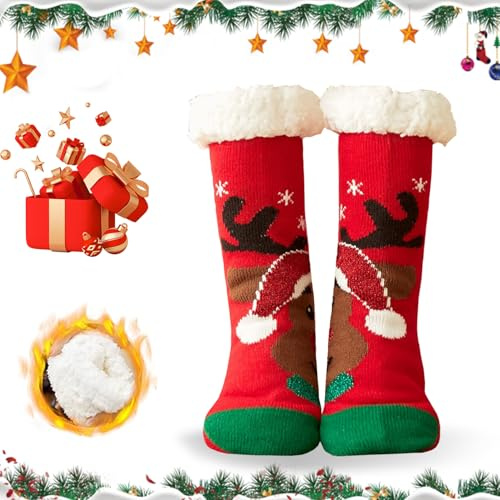 WELLXUNK Chaussettes de Noël, Chaussette de Noel, Chaussette Chaude, Christmas Socks, Chaussettes Noel Femme, Noël Antidérapantes Chaussettes, Chaussettes Chaussons Femme