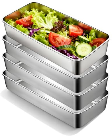 SUNOYA Set med 4 brödformar, rostfritt stål brödbakform, 22,5 × 14,5 × 6,2 cm bakplåt, rektangulär rostat bröd bakform, kunglig kakform, lätt att rengöra och diskmaskinssäker för kakor, bröd och