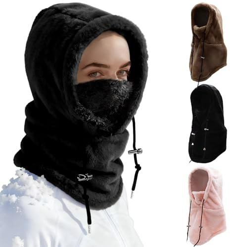 panemy Cagoule Polaire Hiver, Balaclava Femme & Cagoule Hiver Homme en Polarfleece, Skimasque Thermique Plucheux Coupe-Vent pour Hommes et Femmes (Noir)