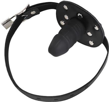 Dildo Mouth Gag SM Realistic Silicone Penis Gag Bondage Restraints Erotic Sex Toys for Couples Fantasy SM Games Adjustable Leather Strap with Lock (Black, 10cm Long Dildo)