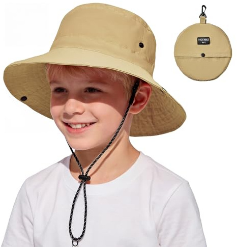 PONCEAU Sonnenhut Kinder Jungen Mädchen, UV-Schutz 50+ Fischerhut Wasserabweisend, Faltbarer Sommerhut mit Karabiner & Kinnriemen, Atmungsaktiv Outdoor Strandhut für Kleinkind