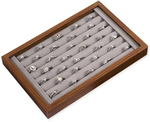 MXGHIR Ring Storage Holder, Wooden Ring Display Tray Earring Storage