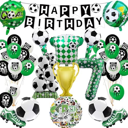 Fizdoqg Fotboll Födelsedagsdekoration, Nue Fotboll Nummer Ballonger (7) | Fotboll födelsedagsdekoration med klistermärken, banner, ballonger för födelsedag, fotboll varje fest