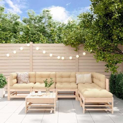 sephironlbb Salon de Jardin 7 pcs en Bois de pin Massif avec canapé d'angle, Banquette modulable, Table Basse, pour terrasse, Patio, extérieur, détente Repas et réception
