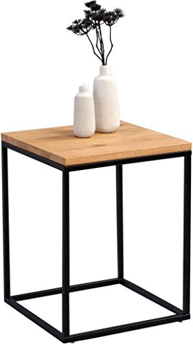 M2 Kollektion Ralf Beistelltisch, Holz, Metall Schwarz Matt Wildeiche Massiv Geölt, 40 x 40 x 52 cm