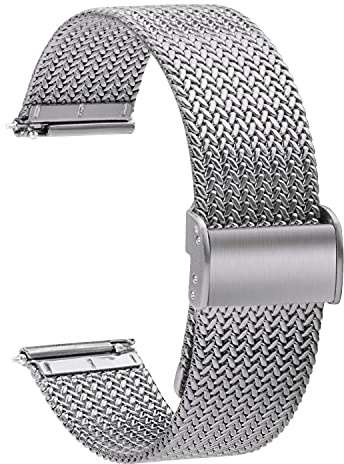 TStrap Orologi Cinturini Maglia Milanese 20mm - Argento Cinturini di Ricambio a Sgancio Rapido per Donna - Cinturino Smartwatch in Acciaio Inossidabile in Metallo