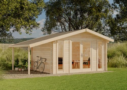 Alpholz Gartenhaus Mirko Modern D aus Holz Holzhaus Wandstärke: 40 mm Inklusive: Schleppdach Blockbohlenhaus