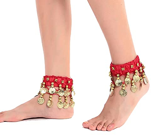 2 Pcs Magdansarmband, Armband Med Mynt Magdans Hand Kedja Ankel Arm Armband Armband Handsmycken Magdans Kostym Accessoarer Magdans Smycken Till Show, Fest, Fest, Studie (Röd)