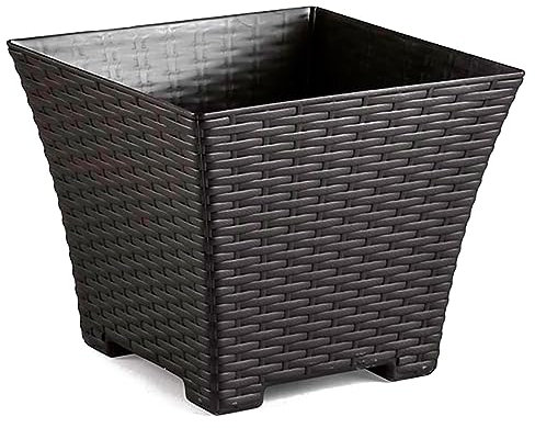 AC - Maceta Cuadrada - Fabricación en plástico – Diseño Rattan – Ideal como macetero, Tiesto, Recipiente para Plantas, Flores, balcón, terraza, jardín – 25 cm – Color Wengué