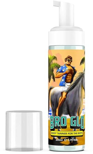 Bro Glo Self Tanner for The Boys - Quick Application Foam Mousse Easy Sunless Tan For Face and Body Oil Free Water Based Faster Skin Drying Natural Sun Kissed Bronze Color Perfect Men Beach Pool Not