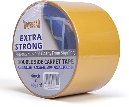 TAPEBEAR Extra Starkes Teppichklebeband Doppelseitig, Teppichklebeband RüCkstandsfrei, Doppelseitiges Klebeband Ablösbar, Teppichverlegeband FüR Teppich, Bodenbelag, 4inch X 40yard