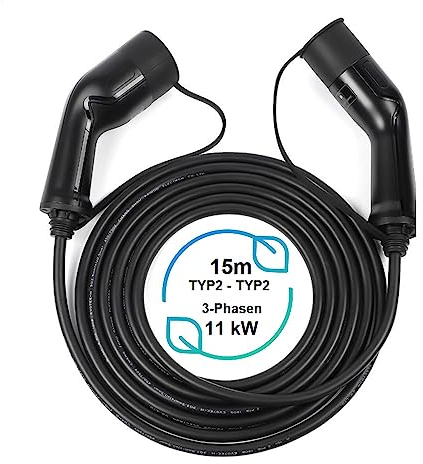 ChargeXpert Ladekabel Typ 2 15 Meter | 11 kW| 3 Phasen 16A | Extra langes Kabel Elektroauto