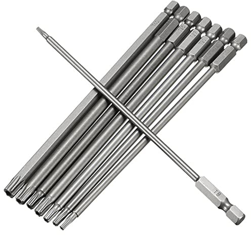 Bestgle torx bitsätze150mm lange schraubendreher bits set bohrer 1/4zoll sechskant schaft 8 stück torx sicherheitskopf s2 stahl stern kopf leistungsstarkes elektrische schraubendreher werkzeuge t8-t40
