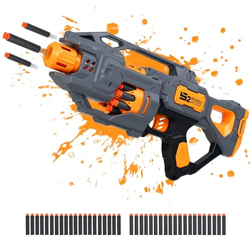 SK MISS Pistolet Jouet Enfants, Jouets Blaster en Mousse avec 40 Fléchettes Mousse et Barillet Rotatif, Jouets Motorisés Pistolets pour Garçons 14+