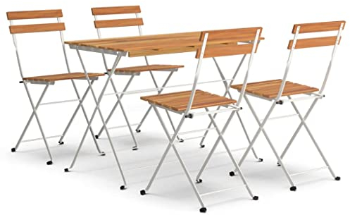 Makastle 5-TLG. Terrassenmöbel-Set, klappbar Gartenmöbel-Set mit Tisch & 4 Klappstühle, Kleiner Sitzgarnitur Bistroset für Balkon Garten Terrasse, Massivholz Akazie und Stahl