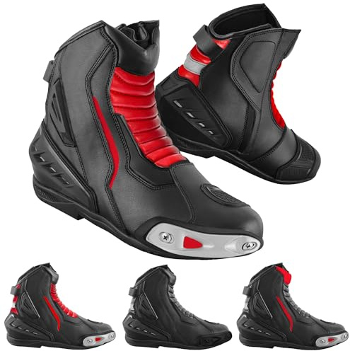 Vaster Moto Chaussures de moto en cuir pour homme, bottes de protection antidérapantes avec support de cheville, approuvé CE