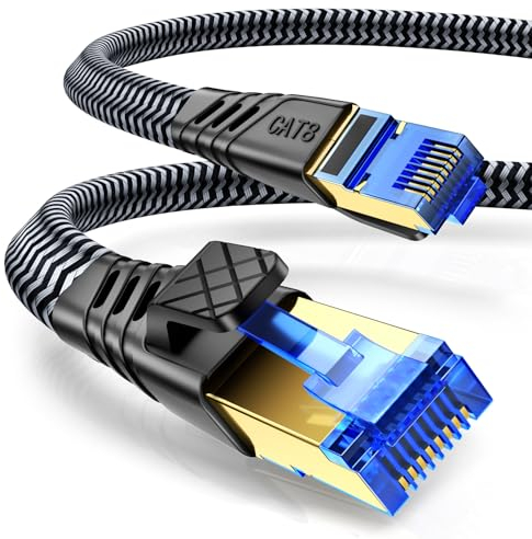 NORSHY Cat 8 Cable Ethernet, 1m Cable de Red Alta Velocidad 40Gbps 2000MHz S/FTP Trenzado Plano Cable Lan Conector RJ45 Cable Internet para PS5/PS4, Xbox,TV,Box, Router, PC, Módem