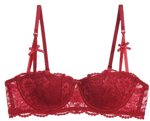 Soutien-Gorge en Dentelle Sexy 1/2 Tasse pour Femmes Balconnet en Maille avec Armatures étagère Soutien-Gorge Non doublé Transparent Bralette