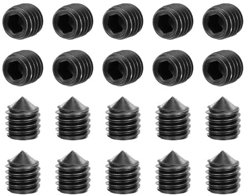 sourcing map 40Pcs Set Screws M5x5mm Carbon Steel Cone Point Hex Socket Grub Screws for Machinery, Home Repairs, and Fixtures Black
