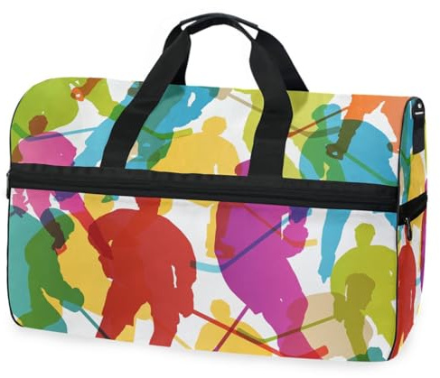 Colorida bolsa deportiva de hockey sobre hielo, bolsa de viaje para hombres, mujeres, niños, niñas, adolescentes, bolsa de gimnasio deportiva de gran tamaño con compartimento para zapatos, bolsa de